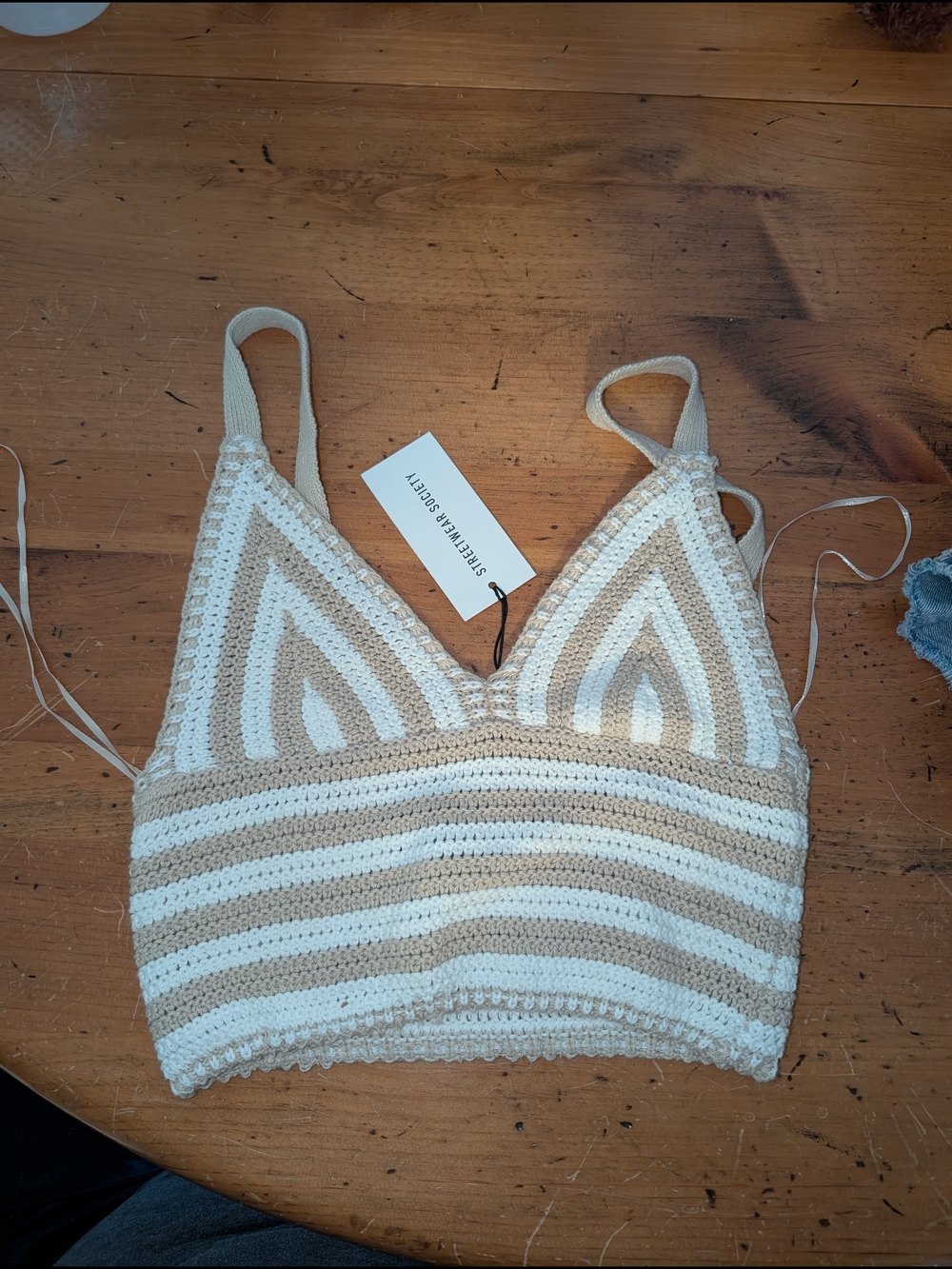 Streetwear Society Crochet Bralette in Cream and Beige
